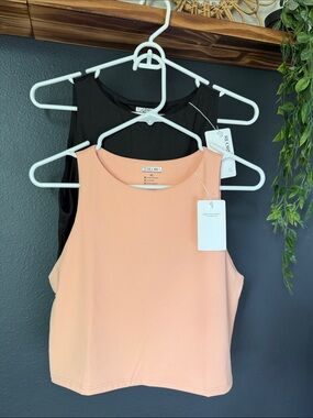 Black and Peach Sleeveless Crop Tops - Women